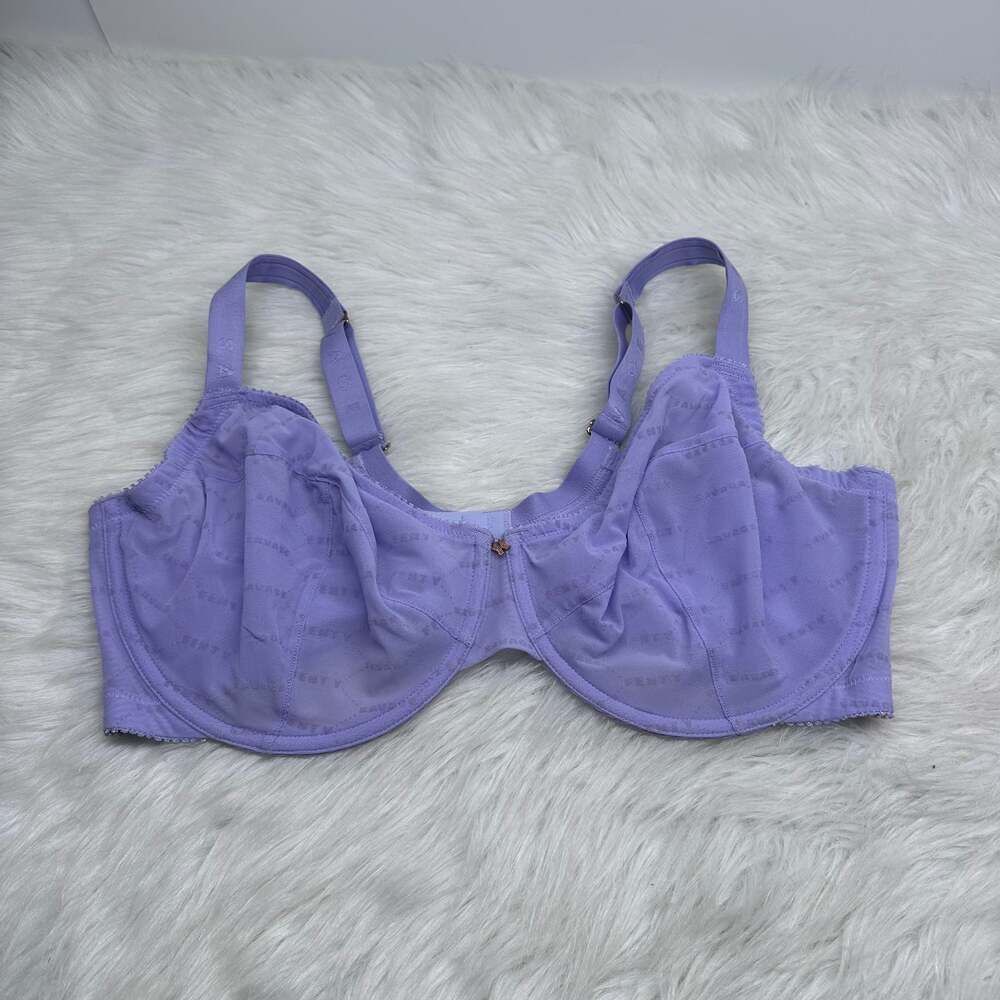 Savage X Fenty Flocked‎ Logo Unlined Demi Bra Lavender Purple